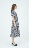 SIXDO G-Navy Short Sleeves Woven Flared Dress for Women